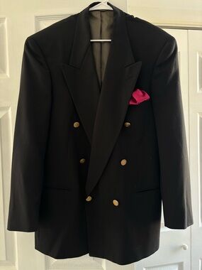 Dior Black Double-Breasted Tuxedo Jacket with Pink Pocket Square